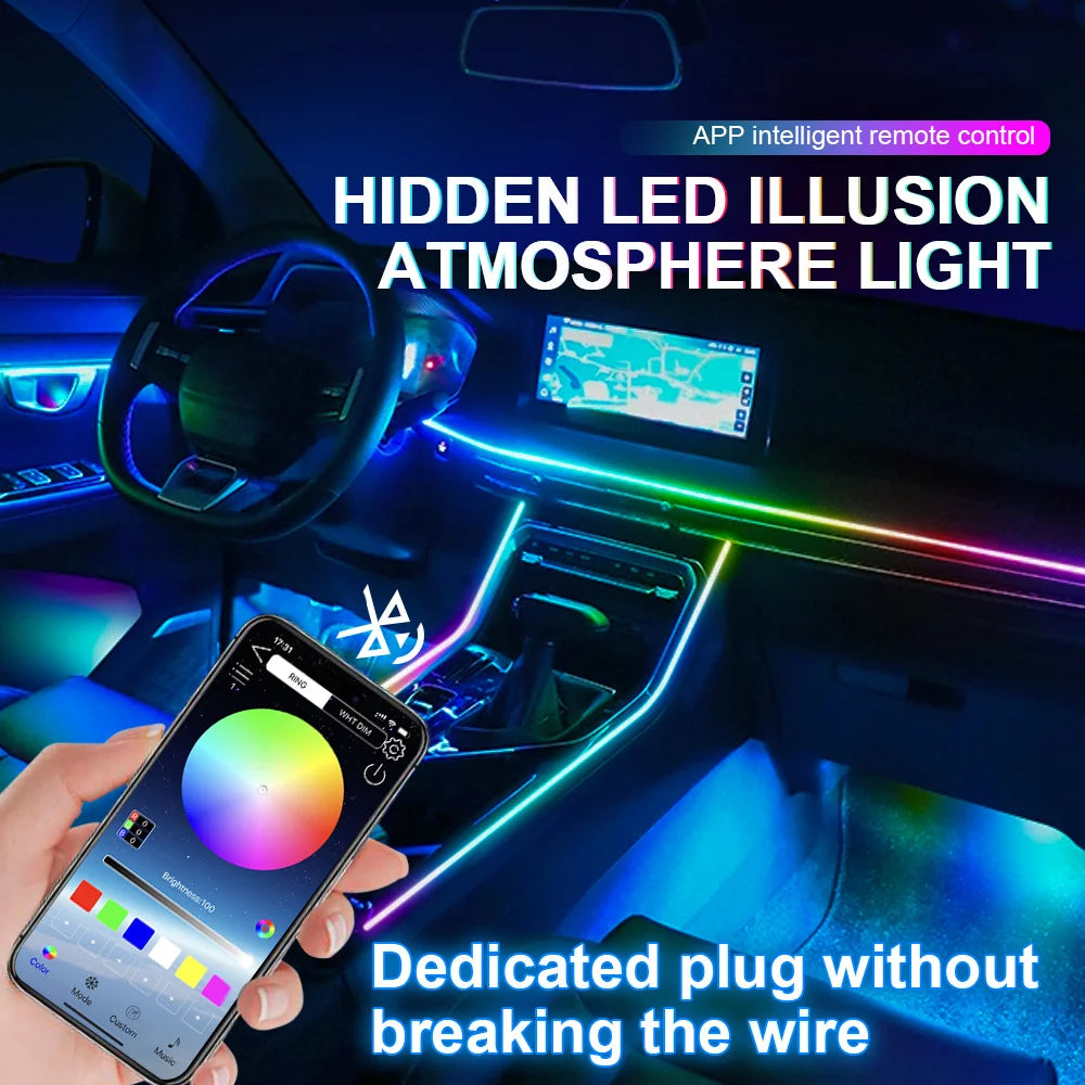 10/14/18 in 1 Led Car Ambient Lights 213 64 Color RGB Symphony Streamer Bluetooth Rainbow Acrylic Strips Atmosphere Lamp Kit 12V