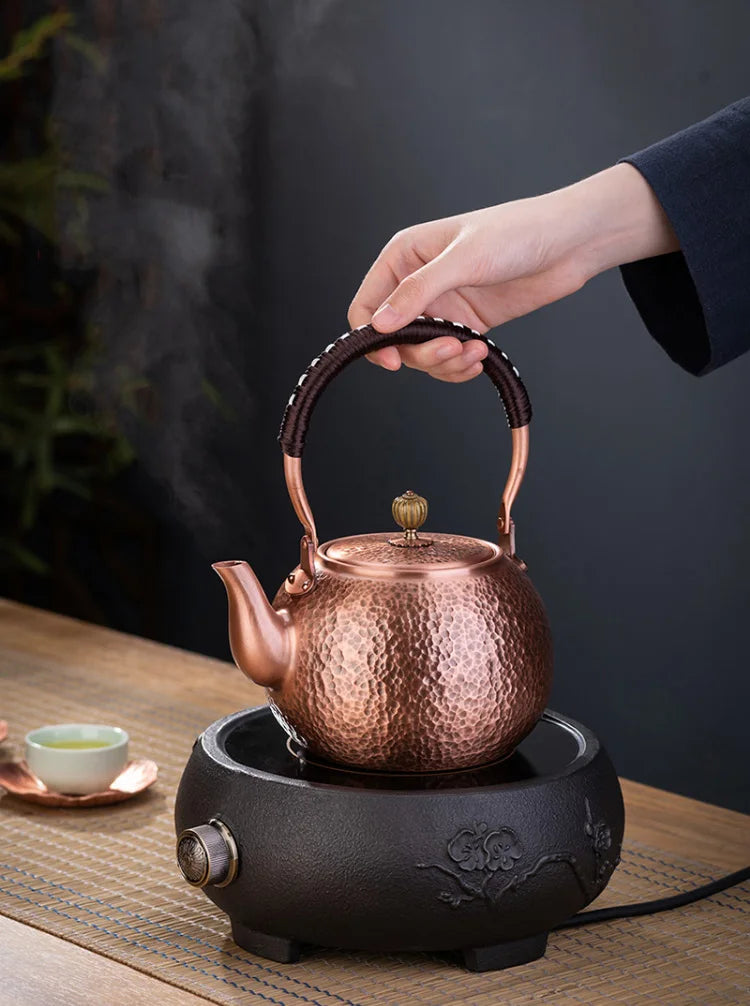 GIANXI Red Copper Teapot Chinese Tea Ceremony Handmade Pure Tea Kung Fu Tea Copper Teawear Retro Keep In Good Health Tea Kettle