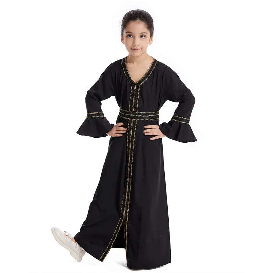 Ramadan Kaftan Abaya for Kids Girls Turkey Muslim Long Dress Islam Saudi Arabia Clothing Eid Robe Gowns Children Kimono Caftan