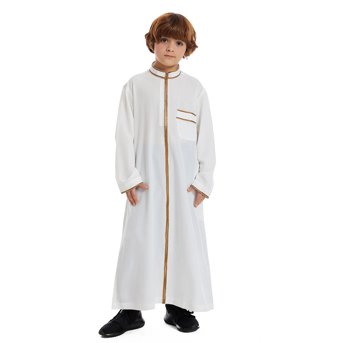 Saudi Dubai Turkey Front Zipper Abayas For Kids Boys Muslim Clothing Children Jubba Thobe Kaftan Full Cover Robe Dress TH882