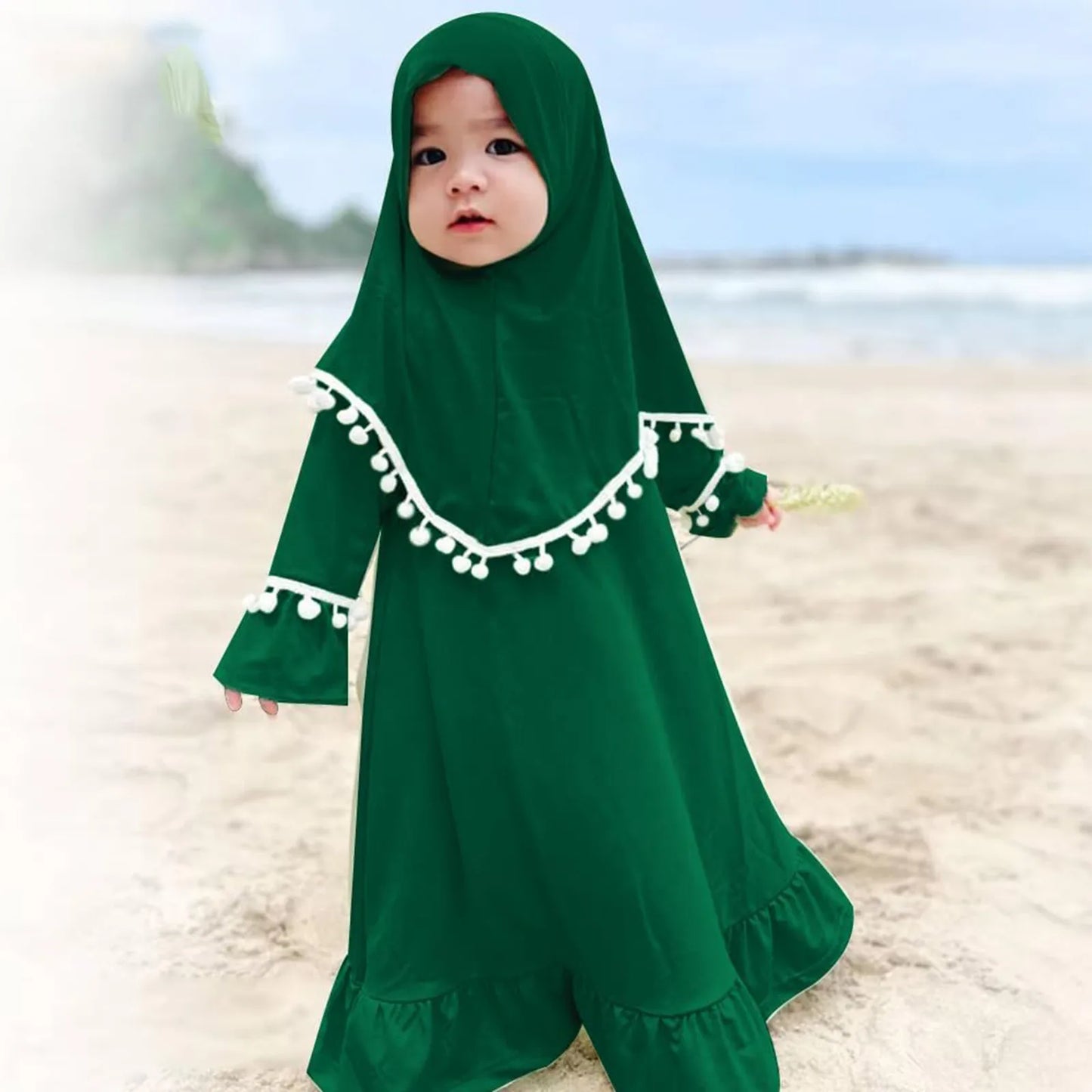 Muslim Abaya Robe And Headscarf Set For Girls 0-5 Years Pure Color Robe With Hijab Girls Outfits&Set Children Muslim Outfits