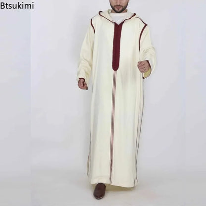 New 2025 Arab Men's Robe Abaya White Muslim Printed Clothing Men's Robe Long Dress Abaya Muslim Clothes for Men Gift Kaftan Men