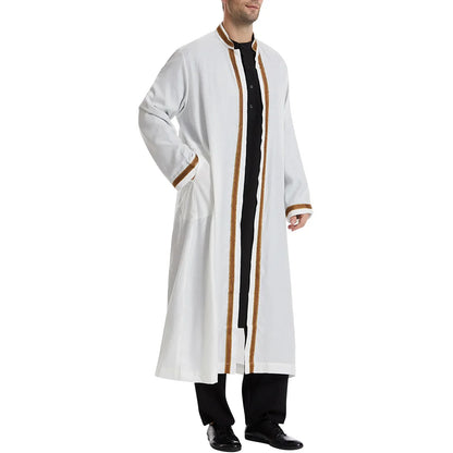 Men Open Abaya Muslim Saudi Jubba Thobe Islamic Clothing Ramadan Kimono Long Sleeve Robe Caftan Dubai Stand Collar Arabic Dress