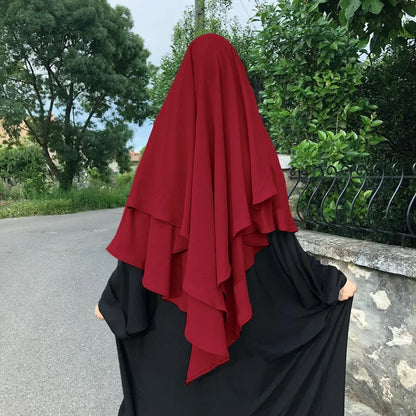 Long Khimar Hijab Scarf Wrap 2 Layers Crepe Voile Femme Musulman Muslim Fashion Ramadan Prayer Hijabs Wholesale Islamic Clothing