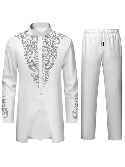 Middle East Islamic Mens Suit Suit Muslim Suit Personalized 3D Printed Pattern Arab Traditional Dress Loose Breathable Two Piece