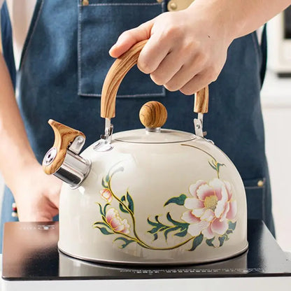 Boiler Kettle Floral Enameled Teapot Stainless Steel Pvc Chinese Kitchen Gadget Whistling