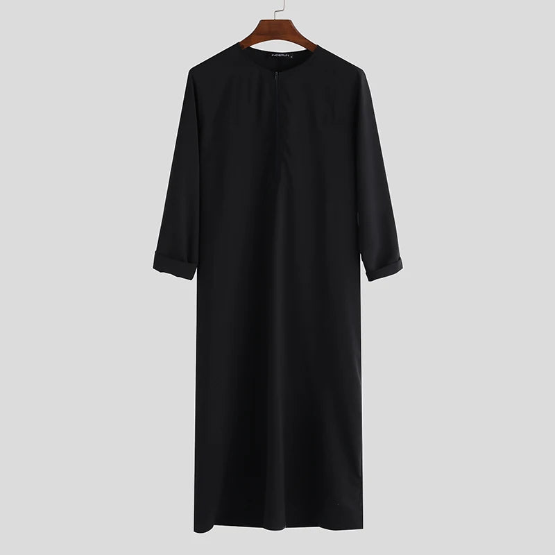 INCERUN Men Muslim Arabic Kaftan Islamic Long Sleeve Abaya Robes Solid Color Saudi Arabia Dress Jubba Thobe Men Clothing S-5XL