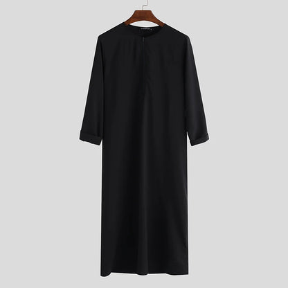 INCERUN Men Muslim Arabic Kaftan Islamic Long Sleeve Abaya Robes Solid Color Saudi Arabia Dress Jubba Thobe Men Clothing S-5XL