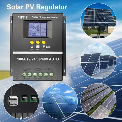 100A MPPT Solar Charge Controller Solar Panel Regulator LCD Display Auto Solar Charge Controller 12V 24V 36V 48V for Solar Panel