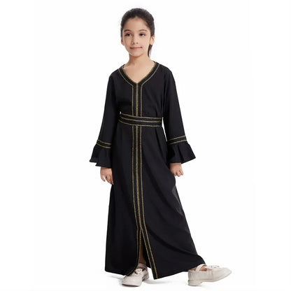 Ramadan Kaftan Abaya for Kids Girls Turkey Muslim Long Dress Islam Saudi Arabia Clothing Eid Robe Gowns Children Kimono Caftan