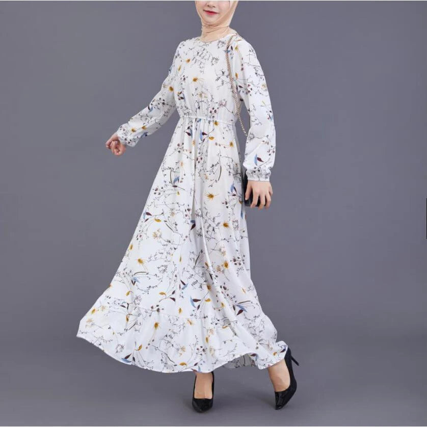 Spring Summer Female Solid Full Sleeve O-neck Casual Dress Women Bohemian Long Dress Woman Muslim Maxi Dresses