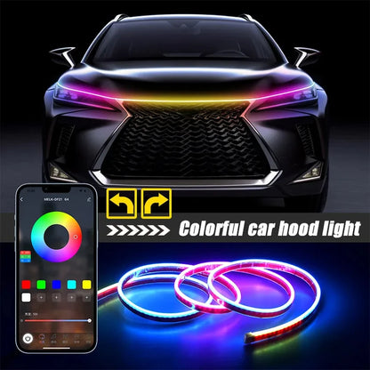 12V LED Car Hood Light RGB With Turn Signal DRL Multifunctional APP Control Neon Strip Daytime Running Light Car Decoration Lamp