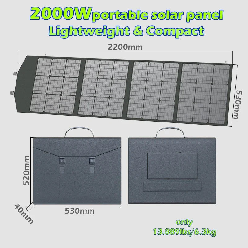 Flexible Foldable Solar Panel High Efficience Travel & Phone & Boat Portable 12V 2000w 1500w 1000w 500w Solar Panel Kit