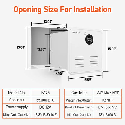 55,000 BTU RV Tankless Water Heater, High Altitude Available with White Door and Multi-function Controller On Demand Instant Hot