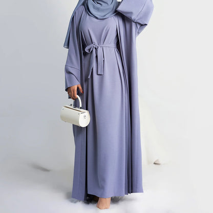 Abayas for Women Dubai Turkey Inner Hijab Dress Two Piece Abaya Muslim Set Ramadan Kimono Islamic Clothing Kaftan Femme Musulman