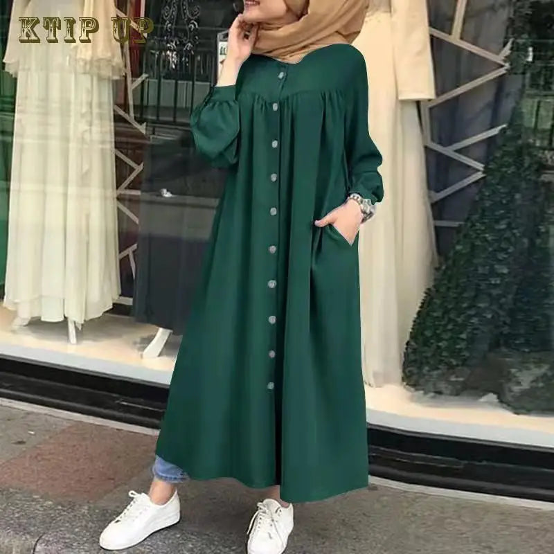 Muslim Long Kimono Hijab Dress for Women, Dubai Abaya, Islam Clothing, Button Shirt, Maxi Dresses, African Abaya