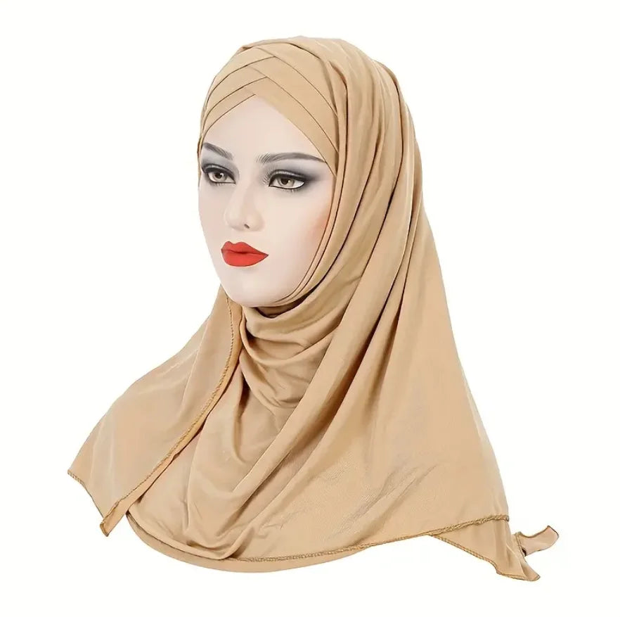 Women Turban Jersey Hijab Lightweight Soft Forehead Cross Instant Hijab Shawls and Wraps Muslim Stretch Head Scarf