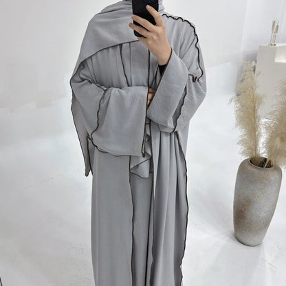 Turkey Dubai Abayas Muslim Set Cardigan Inner Lap and Turban Muslim Long Robes Three-piece Muslim Open Abayas for Women Dress