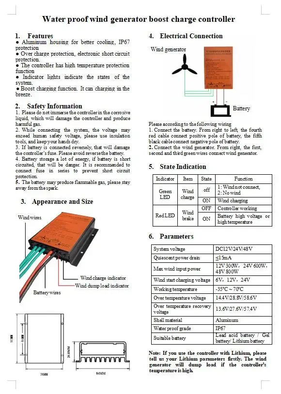 100-5000W High Quality MPPT Wind Charge Controller 12v/24v AUTO,Low Wind Speed Boost,Water Proof,High Heat Dissipation Design