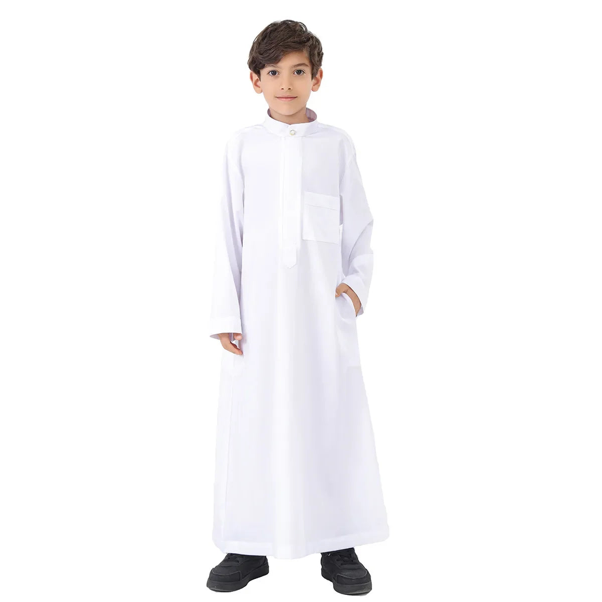 2025 Muslim Kids Jubba Thobe Solid Long Sleeve Robe Arab Islamic Clothing Middle East Teen Abaya Ramadan Kaftan Boys Robe Dress