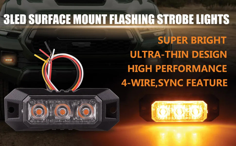 1PCS 3LED Strobe Warning Grille Flashing Lights Emergency Universal Trailer Truck Police Strobos Car Security Signal Lamp 12-24V