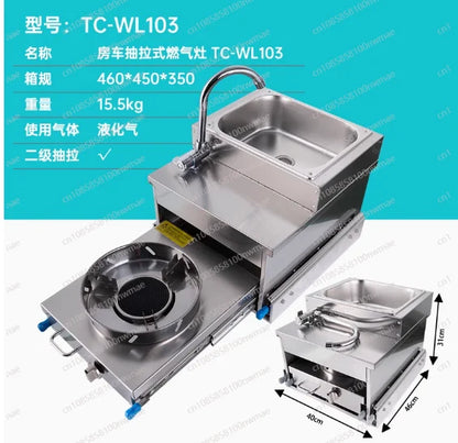 Pull Out Gas Hob Stove Burner Cooker With Intergrated Sink And Faucet For Boat Caravan Campervan Motorhome RV,Camper Accessories