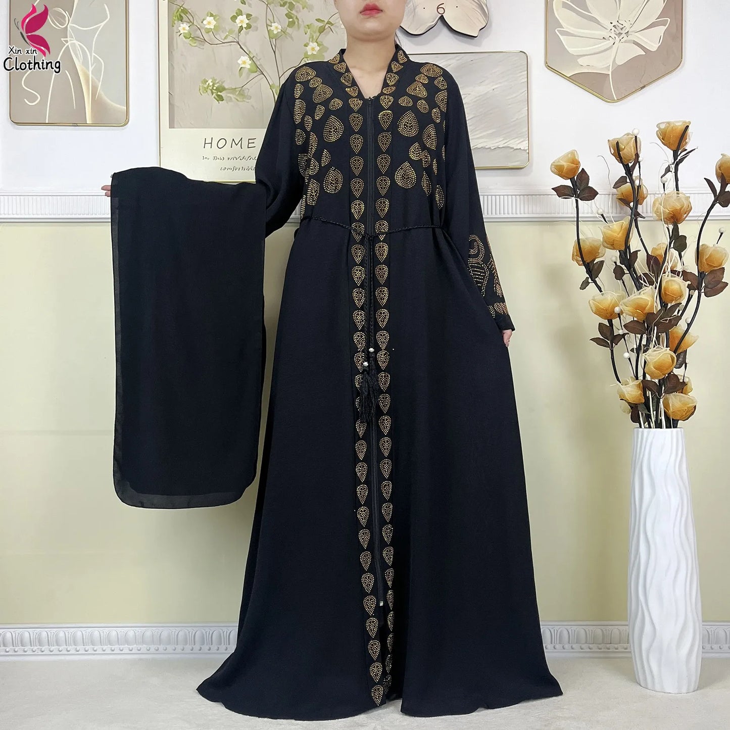 New Muslim Abayas For Women Long Sleeved Dress Dubai Lady Elegant Long Dress Islam Clothing African Abaya Loose Robe With Turban