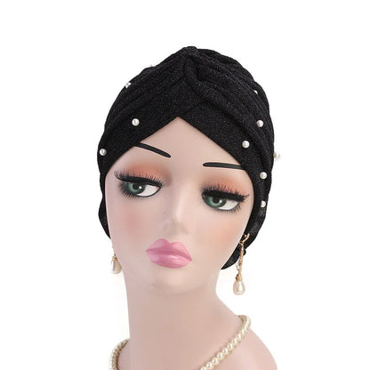 Summer Beading Flower Women's Turban Caps Stretchy Female Headwrap Bonnet Cancer Headwear Muslim Turban Hijabs Islamic Headscarf