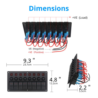 8 Gang Marine Boat Rocker Switch Panel With Circuit Breakers LED Switch Panel 12V 24V for Boat RV Camper Truck Accessories