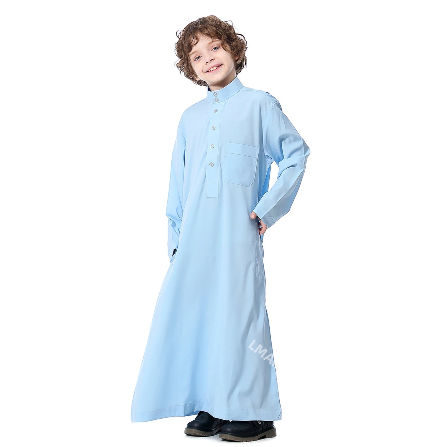 Solid Stand Collar Boys Kids Islamic Muslim Juba Kaftan Robe Arabian Dubai Qatar Children Long Dress Singel-Breasted Abaya Robe