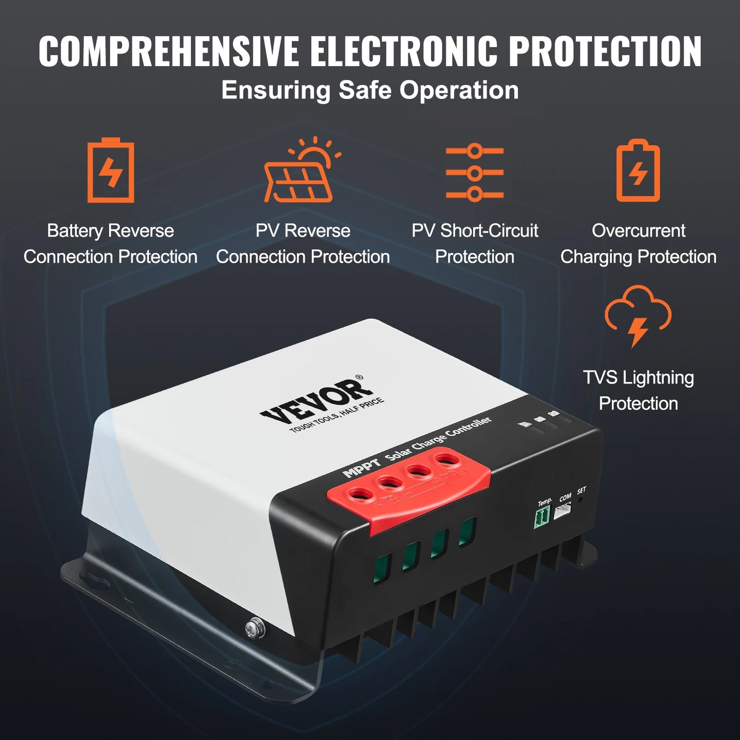 VEVOR 30A/40A/50A MPPT Solar Charge Controller 12V/24V Auto DC Input Bluetooth Module for Sealed(AGM) & Lithium Battery Charging