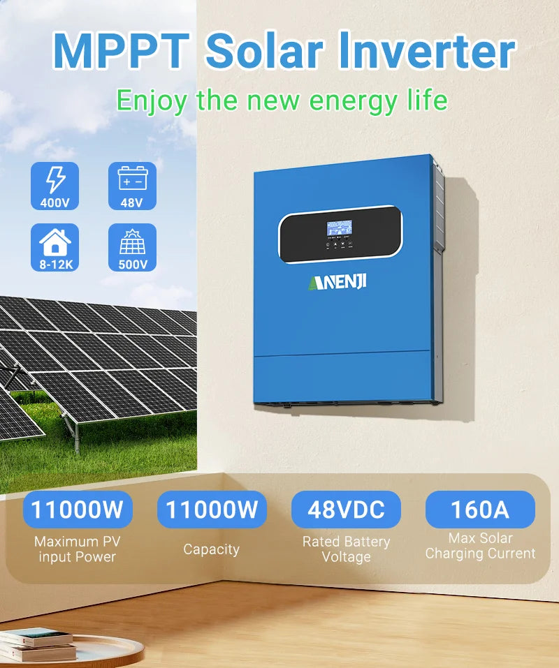 11KW 48V Solar Inverter Hybrid Off Grid 230V Pure Sine Wave MPPT  PV 500V 120A Solar Charge Power Home Inverter