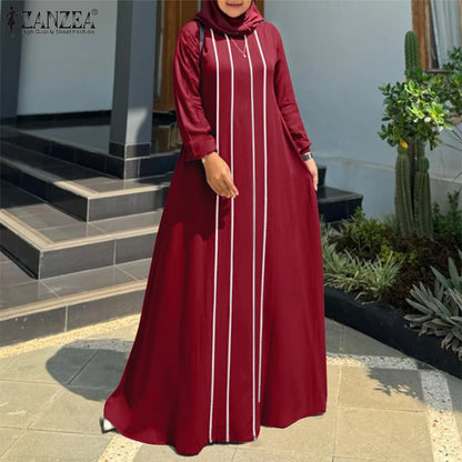 ZANZEA Vintage Autumn Long Sleeve Abaya Hijab Sundress Casual Islamic Clothing Marocain Eid Mubarek Dresses Women Muslim Dress