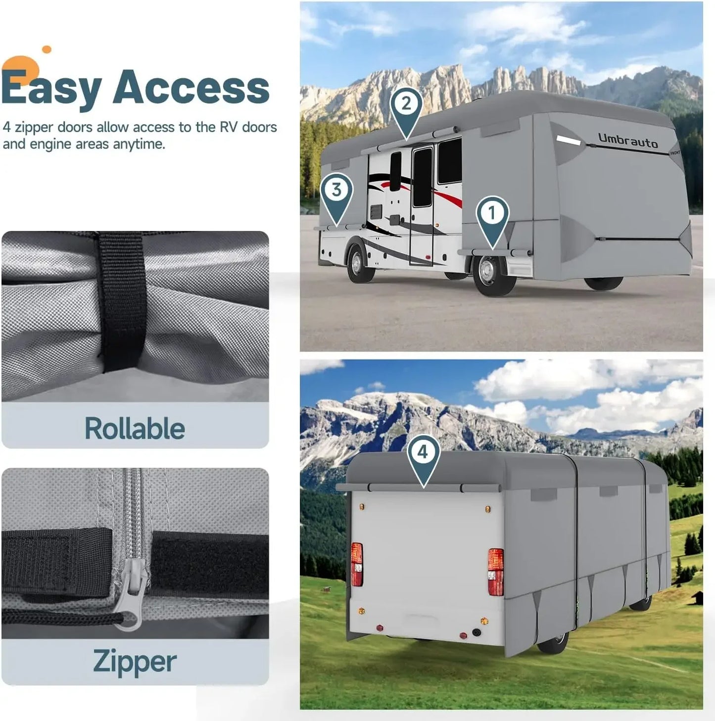 Class A RV Cover 2024 Upgraded 7 Layers Anti-UV Top Panel Motorhome Cover Windproof Camper Cover for 31' to 34' Motorhome with 2