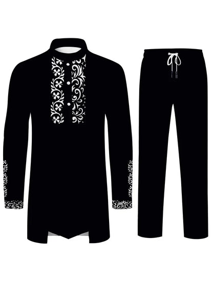 Middle East Islamic Mens Suit Suit Muslim Suit Personalized 3D Printed Pattern Arab Traditional Dress Loose Breathable Two Piece