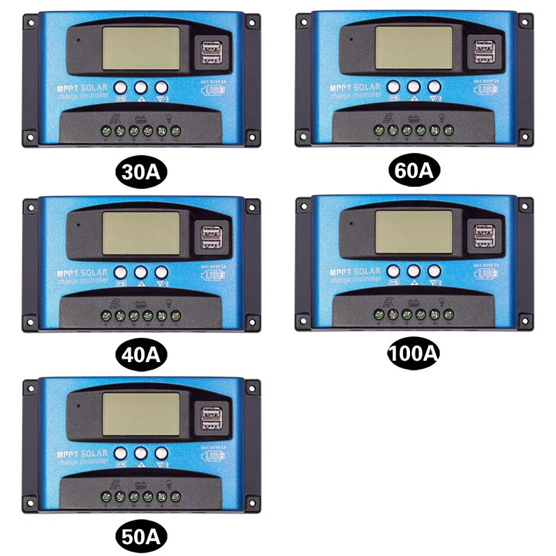 MPPT Solar Charge Controller LCD Display Dual USB 12V/24V Auto Solar Cell Panel Charger Regulator With Load 30/40/50/60/100A