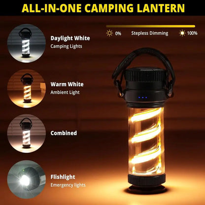 LED Rechargeable Portable Camping Lantern Camp Bright Flashlights with Stepless Dimming Waterproof Powerful Handheld Work Light