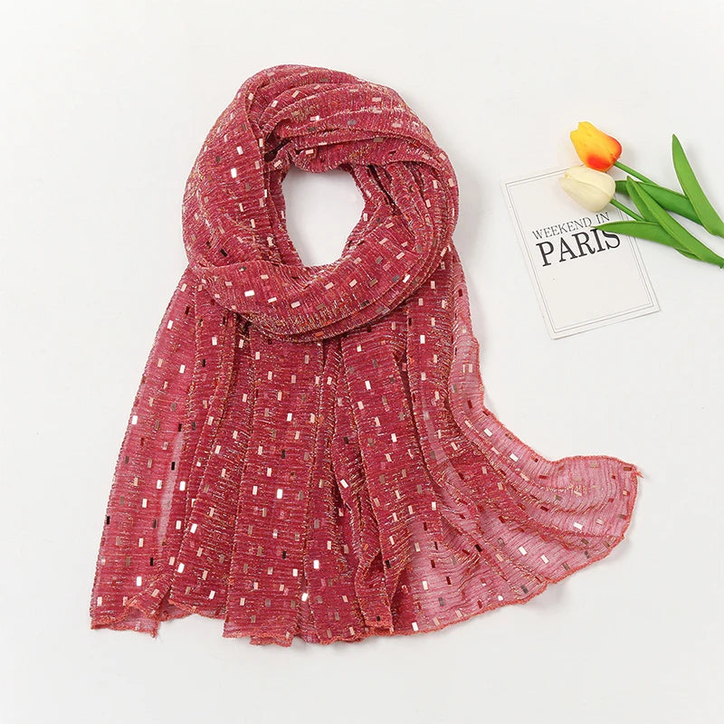 Glitter Shimmer Muslim Hijabs Fashion Solid Bubble Chiffon Scarf High Quality Shawl Scarves Silver Crinkle Woman Headscarf