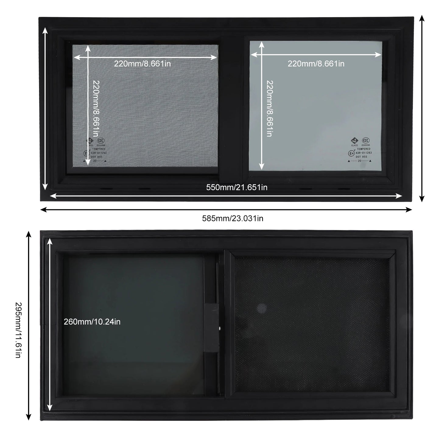 RV Window Insect Horizontal Vertical Slid with Privacy Screen Insect Nets for 550x260mm Window Size Campervan Accessories