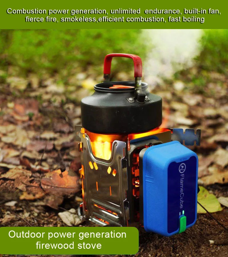 Outdoor Mini Portable Stainless Steel Fire Transformer, Camping, Garden, Picnic, Cooking, Folding, Windproof, Firewood, Power Generation, Heating Furnace, Emergency Charging, Survival Equipment