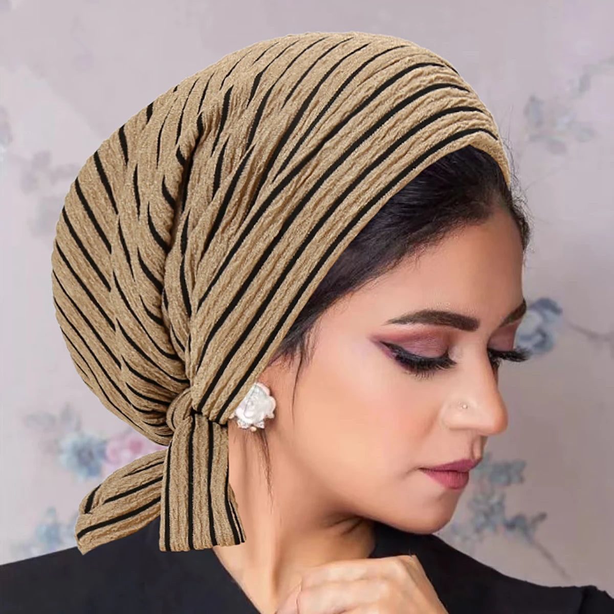 Trendy Stripe Turban Cap Women Muslim Hijab Islamic Chemo Cap Head Scarf Ladies Head Wrap Cover Hijab Scarf