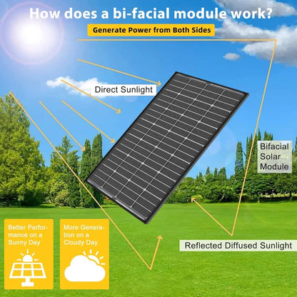 Bifacial 200 Watt Solar Panel 12V 10BB Monocrystalline Solar Panels High Efficiency Solar Module for RV Home Battery Charging