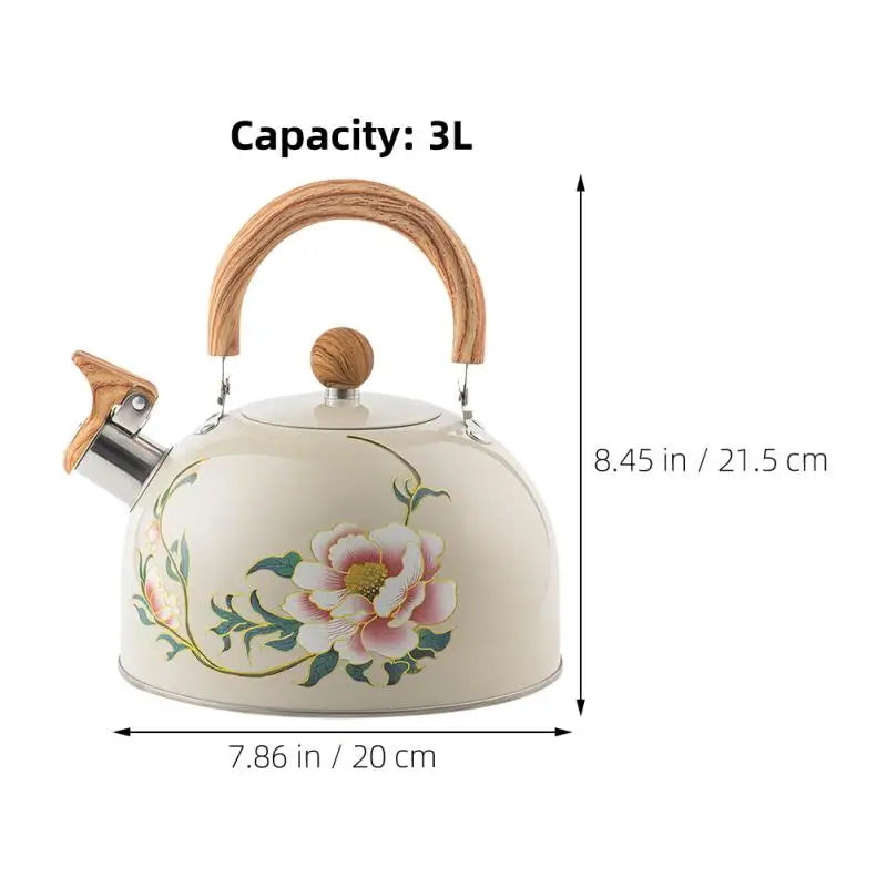 Boiler Kettle Floral Enameled Teapot Stainless Steel Pvc Chinese Kitchen Gadget Whistling