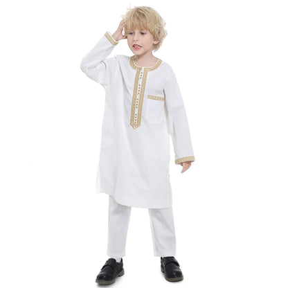 Muslim Saudi Arab Boys Robe Dishdasha Kids Abaya Kaftan Prayer Islam Clothing Long Sleeve Thobe Middle East Teenage Dress Dubai