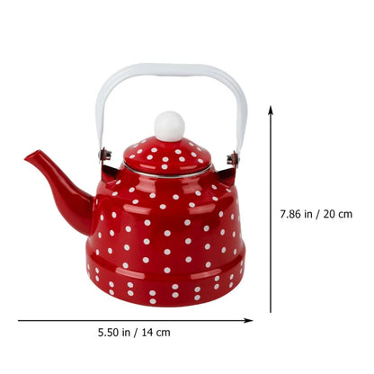 Enamel Kettle Red Polka Dot Durable Heating Water Kettle Lovely Enamel Teapot Kitchen Teapot Metal Tea Kettle For Home