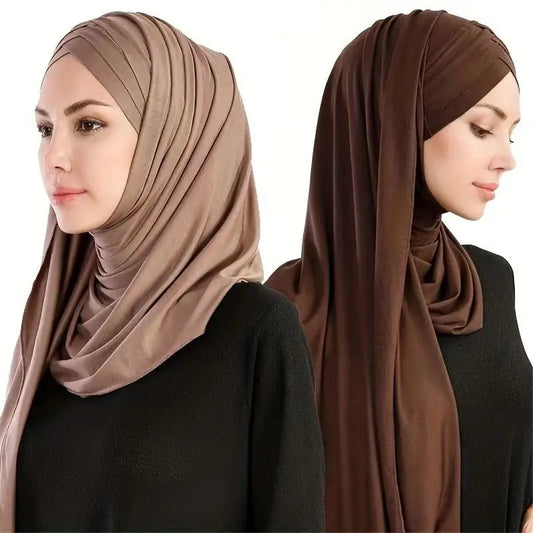 Women Turban Jersey Hijab Lightweight Soft Forehead Cross Instant Hijab Shawls and Wraps Muslim Stretch Head Scarf