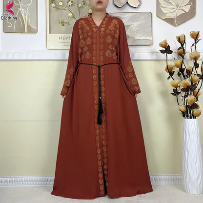 New Muslim Abayas For Women Long Sleeved Dress Dubai Lady Elegant Long Dress Islam Clothing African Abaya Loose Robe With Turban