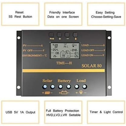 Solar Charge Controller Solar Panel Charger Discharge Regulator with 5V USB Output Multip Circuit Protection Anti-Fall Durable