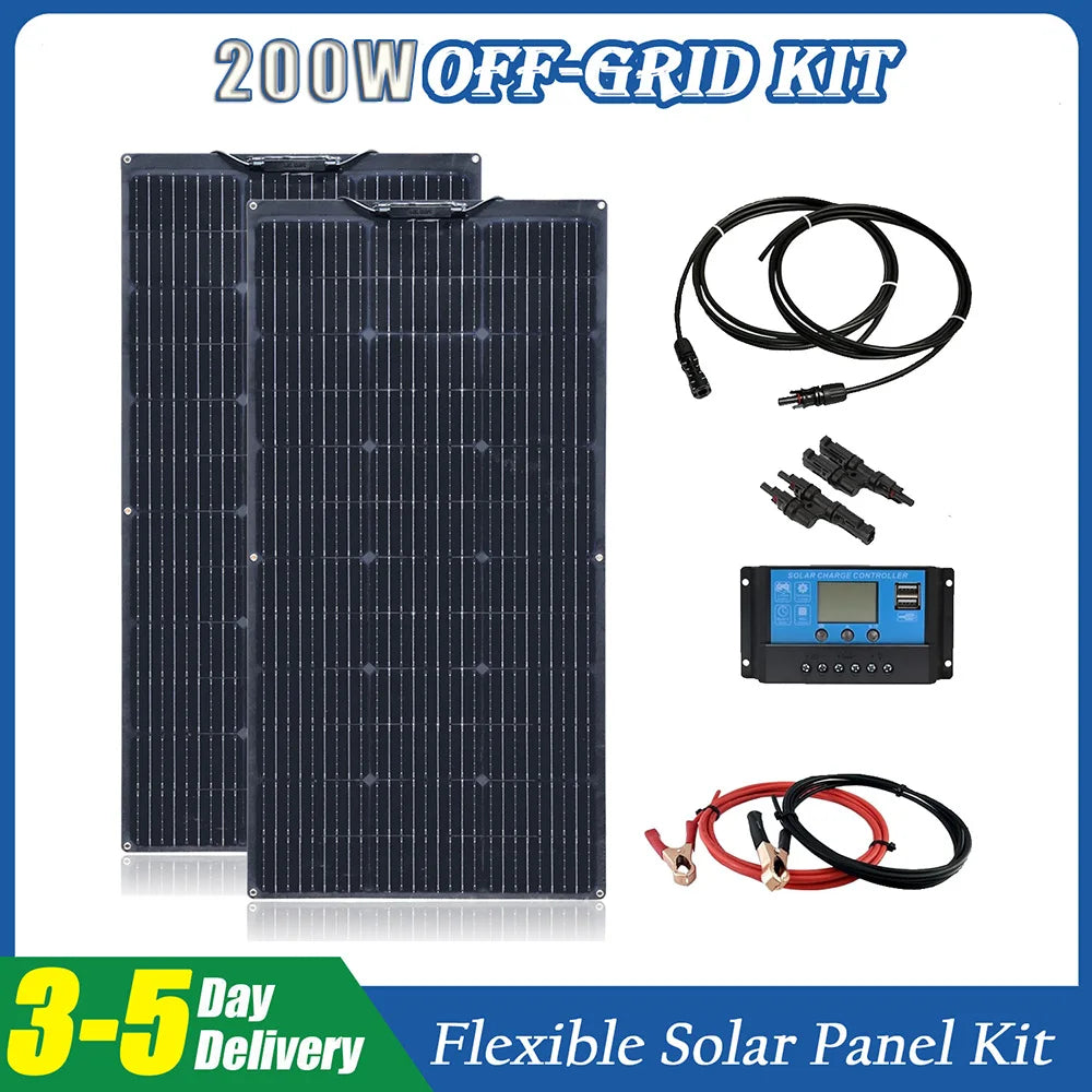 Solar Panel Kit 100W 200W 12V Flexible Photovoltaic solar panels cell with charge controller power for battery Boat Rvs Cabin