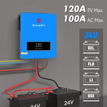 Sumry 3.6kw Hybrid Solar Inverter 110/120v 24v Dual Output with MPPT 120A 60-450v 50/60hz Home Inversor Pure Sine Wave